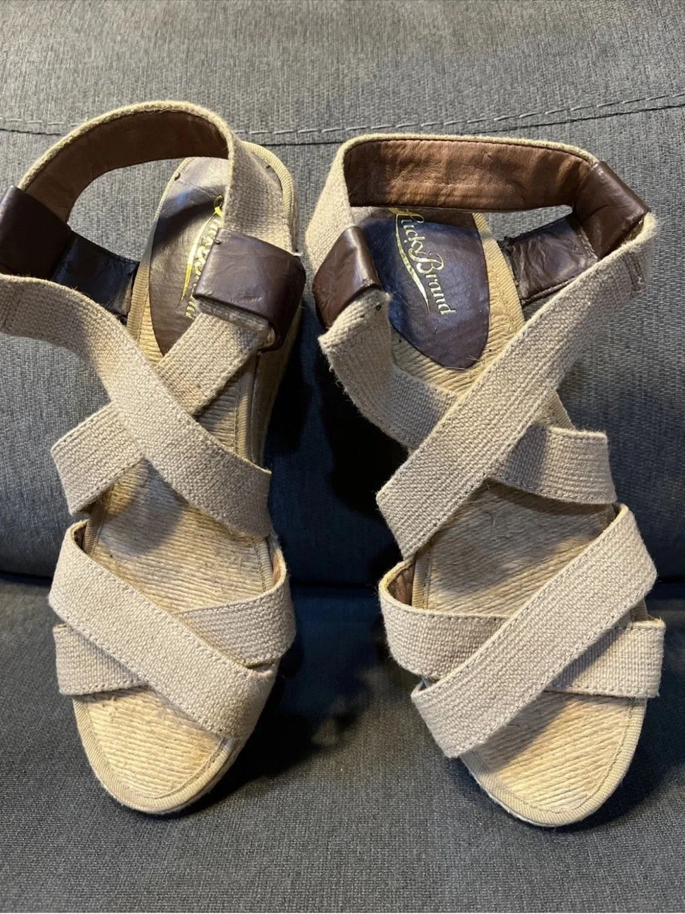 Lucky Brand Keane espadrilles Natural Crisscross Wedge Sandals 9M